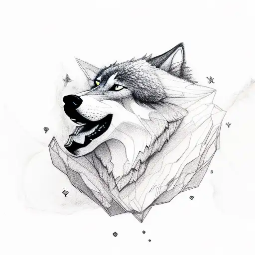 A Full Body Wolf Dog Made Of Clouds