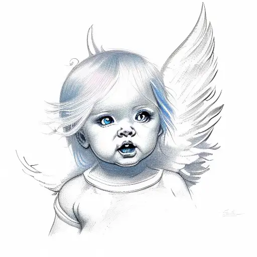 A Guardian Angel Baby With Pink And Blue Halo And Feathers