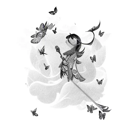 Music Staffs With Flying Butterflies