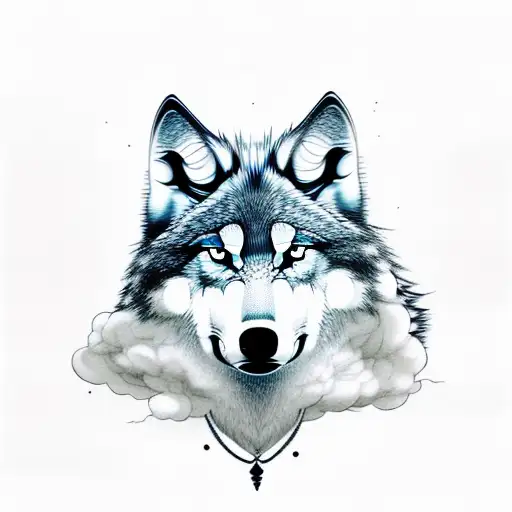 A Full Body Wolf Dog Made Of Clouds