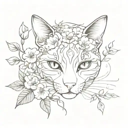 Cat Without Eyes With An Eye On The Forehead And Flowers And Vines