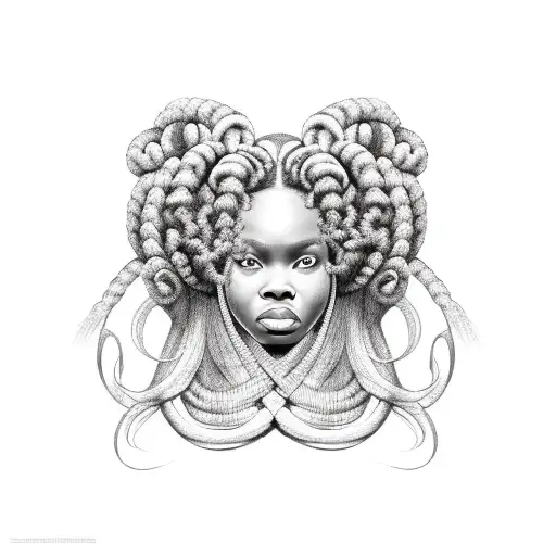 African American Medusa With Two Ponytails