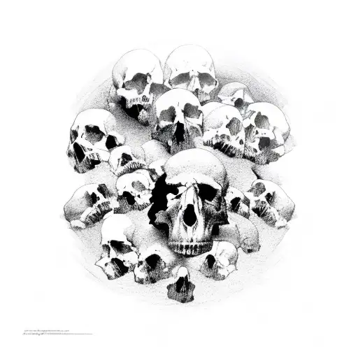 Raven On Top Of A Pile Of Skulls With 13 Carved Into Their Skulls