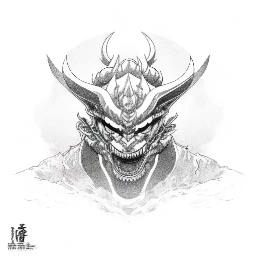 Oni Mask Cuted In Half With A Dragon In The Inside