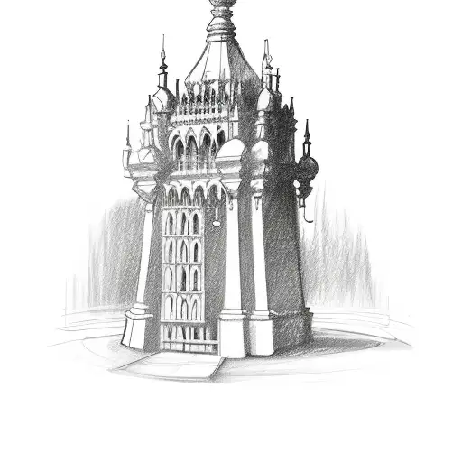 A Sketch Of The Giralda Tower With A Boxing Ring Inside
