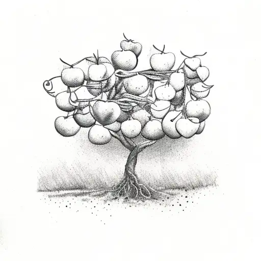 Coffee Tree With Cherries And Flowers