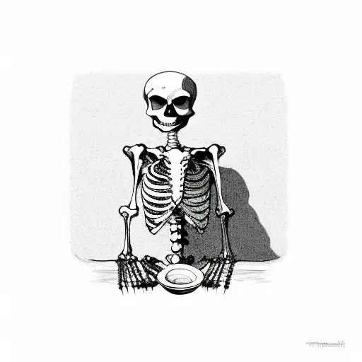 Skeleton Drinking Coffee With A Bath Robe