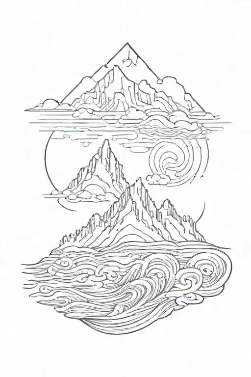 Concept Tattoo Leg Mountains And Water Waves