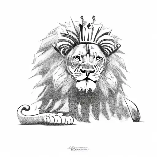 African King Sitting Down In Throne Holding Lion Head