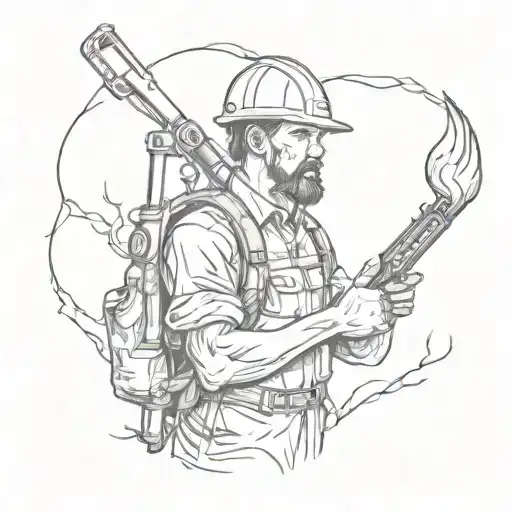 A Sketch Style Tattoo Of A Natural Gas Worker In A Hunting Scene