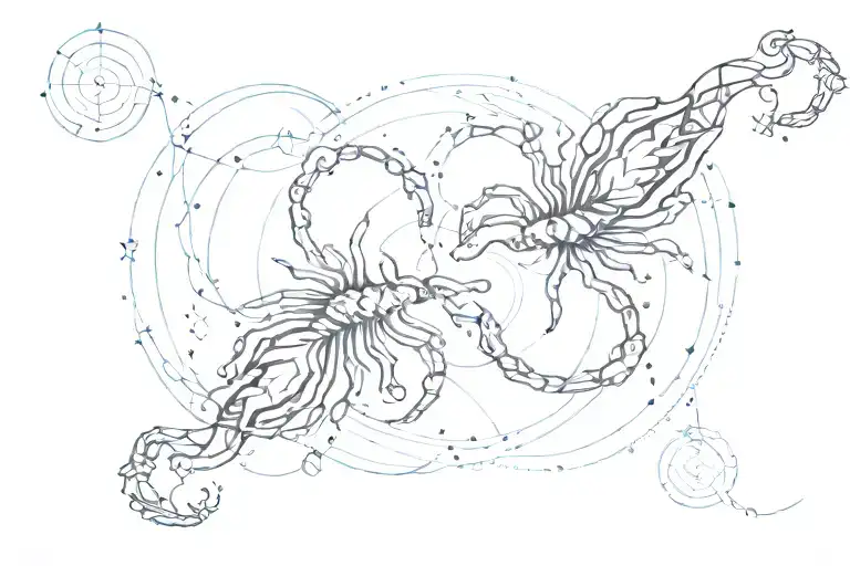 Two Scorpio Constellation Trippy Abstract Lineart