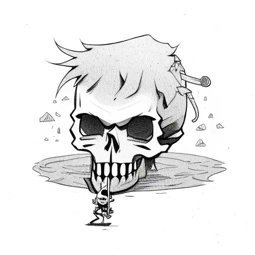 Skull With Marceline And Marshall Lee Playing Guitar On Its Forehead