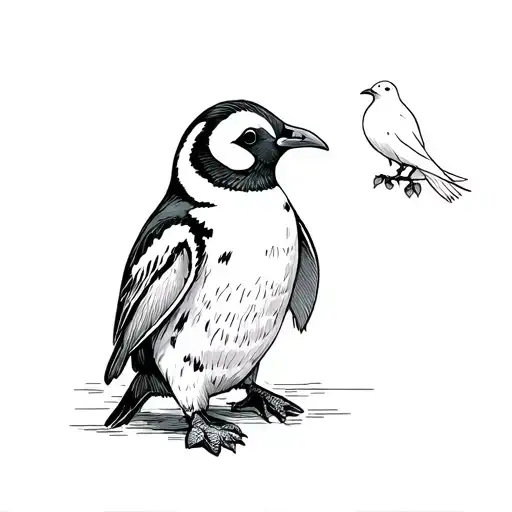 Penguin And White Dove