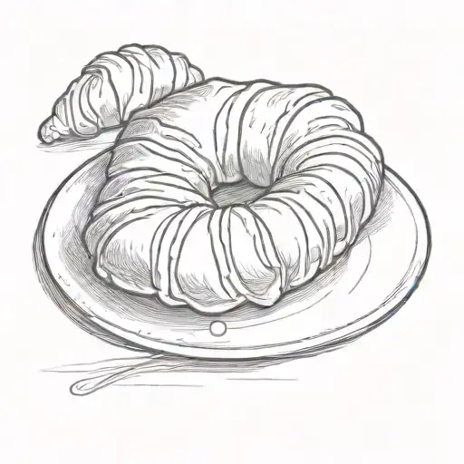 Single Croissant On Plate Black And White Line