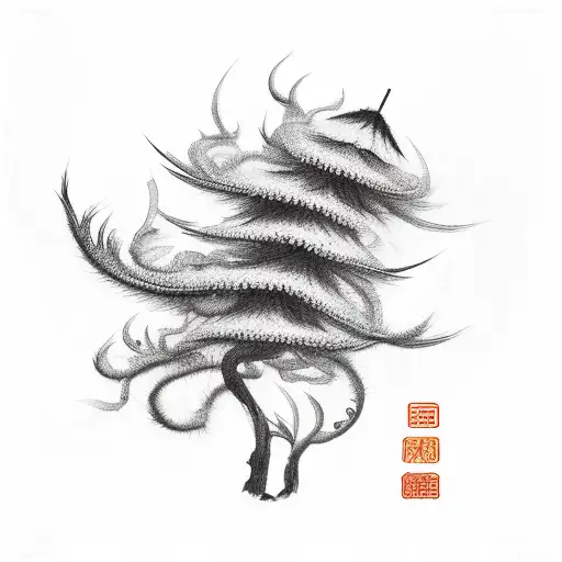 Chinese Ink Smoke Stream With Pine Needle Leaf