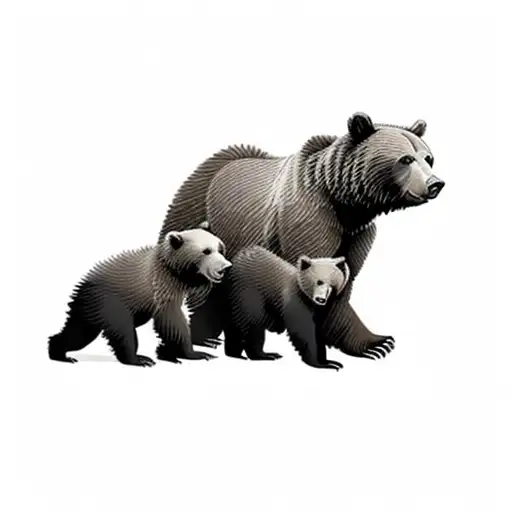 A Grizzly Bear And Its Cubs
