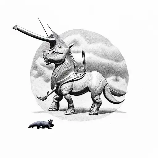 A Realistic Tattoo Of A Toy Soldier Protecting A Herd Of My Little Ponies From A Dinosaur Attack