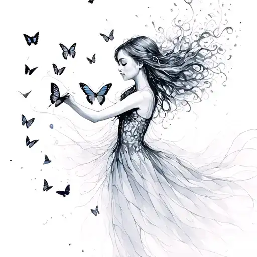 Girl Disintegrating Into A Butterflies Flying