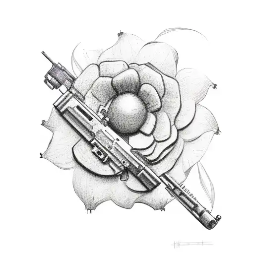 A Sketch-style Illustration Of A Gun Morphing Into A Blooming Flower