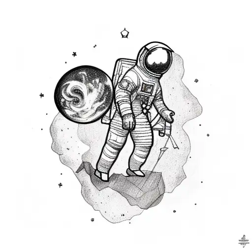 Tattoo Sketch Of A Silhouette Of An Astronaut Playing With A Galaxy