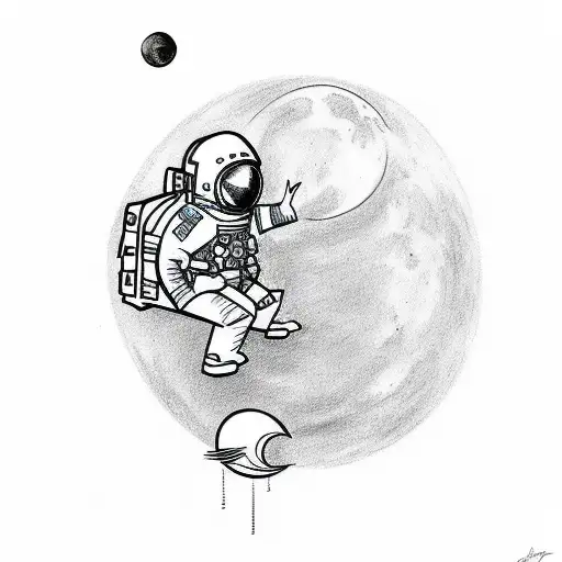Tattoo Sketch Of A Silhouette Of An Astronaut Hugging The Moon