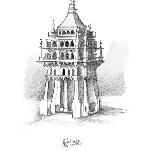 A Sketch Of The Giralda Tower With A Boxing Ring Inside