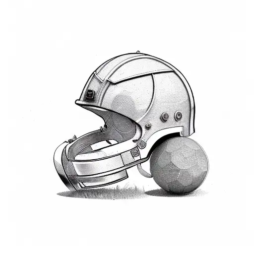 Incorporate A Military Helmet And A Sports Ball In A Unique And Abstract Blackwork Design
