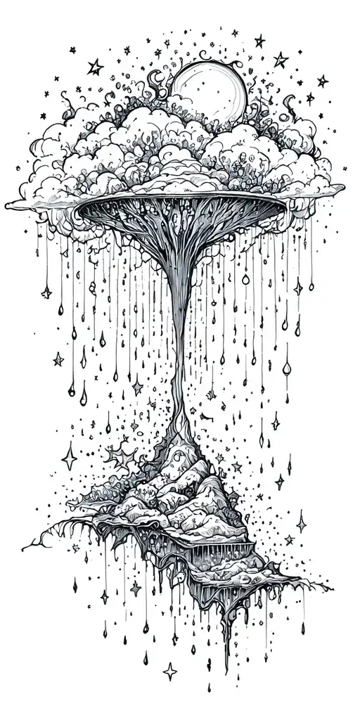 Parallel Universe With Rain And Stars Falling