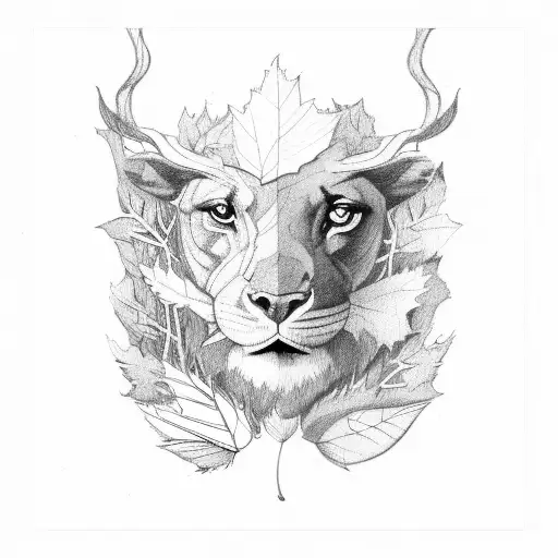 Wood Sticks And Leafs And Animal Face