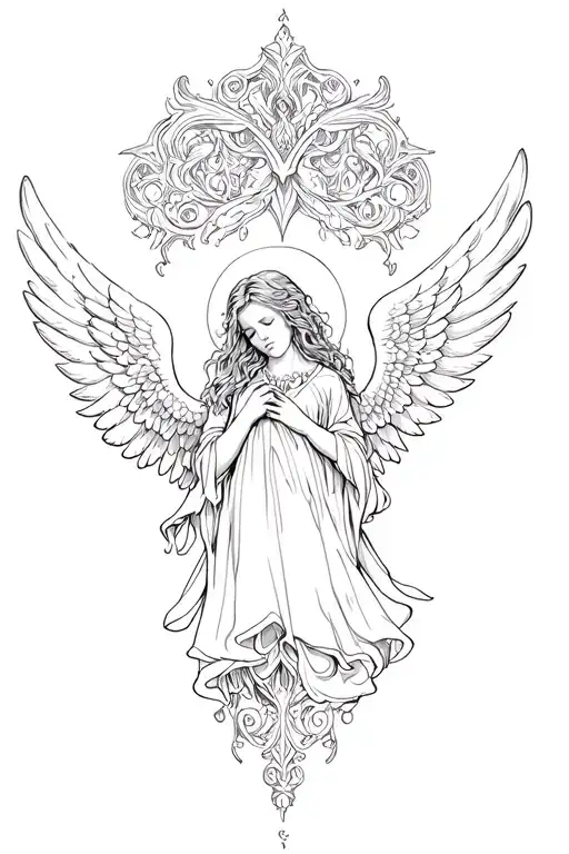 Gothic Ornamental Style Sleepy Angel Lineart