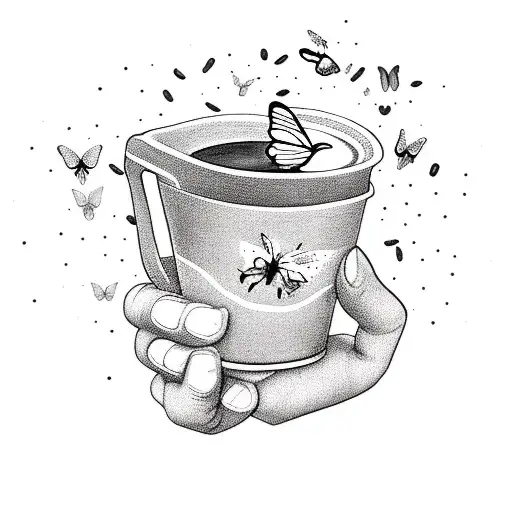 A Barista's Hand Holding A Coffee Cup With Butterflies Flying Out Of It