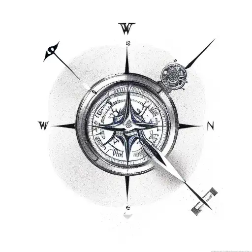 Travelers Compass With Flowing River At The Bottom And Duck Flying Over