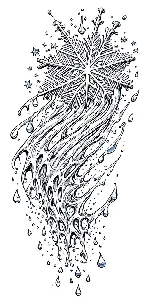 A Snowflake Melting Into Water Droplets Cascading Threw A Stars
