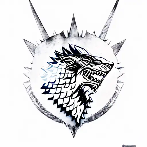 Game Of Thrones Stark Wolf With Winterfell Castle Surounding