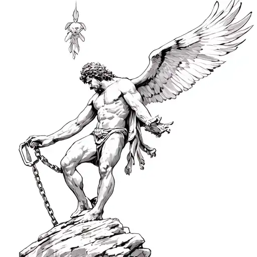 Greek Titan Prometheus Chained To A Rock With Eagle Flying