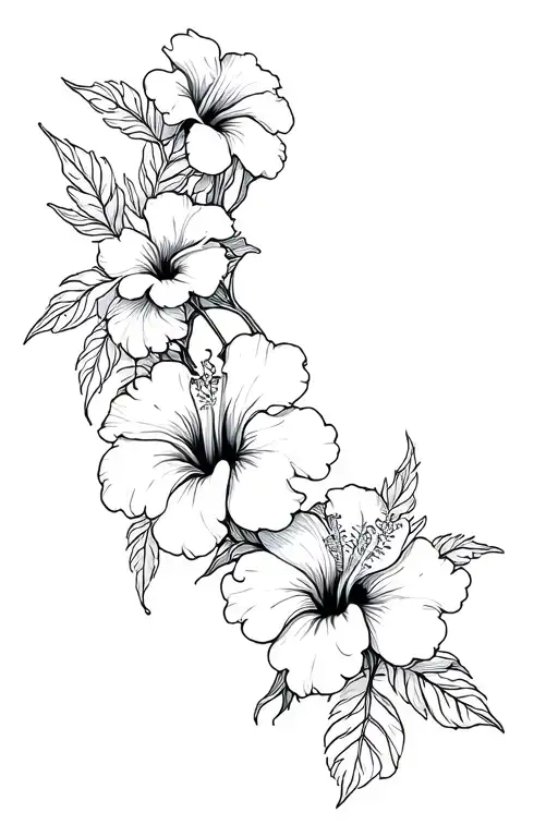 Hibiscus Flowers Intertwined That Starts At The Ribs To The Bikin Line