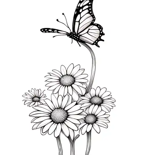 Daisy With Butterfly Resting