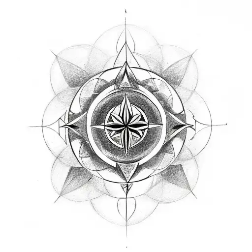A Sketch-style Tattoo Of A Compass With The Flower Of Life Forming The Needle