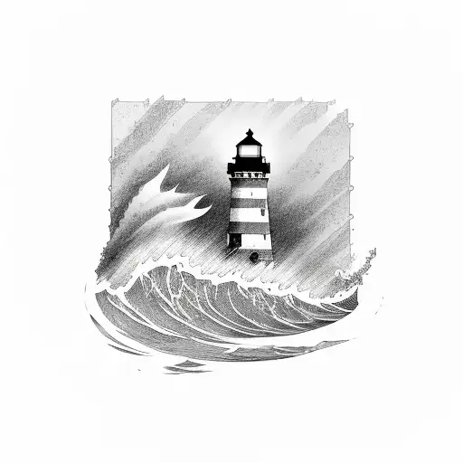 A Powerful Tidal Wave Crashing Against A Lighthouse