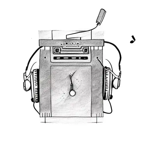 A Dj Tattoo With Record Player And Headphones Music Notes