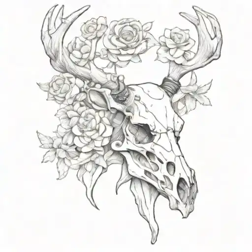 Deer Skull With Flowers On Its Horns Rebreather Diver