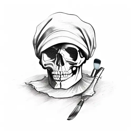 Sketch-style Tattoo Of A Skull Wearing A Beret And Holding A Paintbrush
