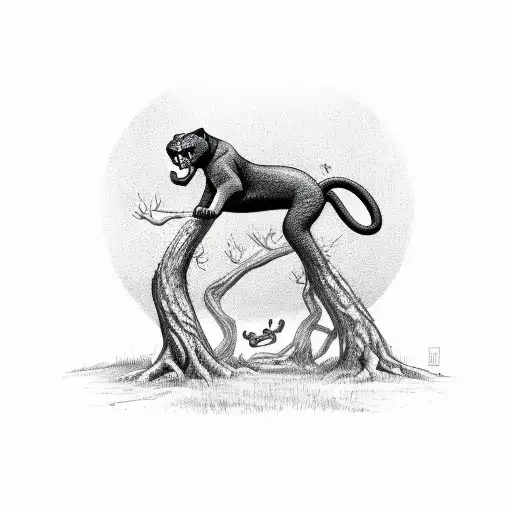 Panther Climbing Up A Tree