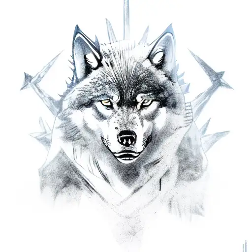 Game Of Thrones Stark Wolf With Winterfell Castle Surounding