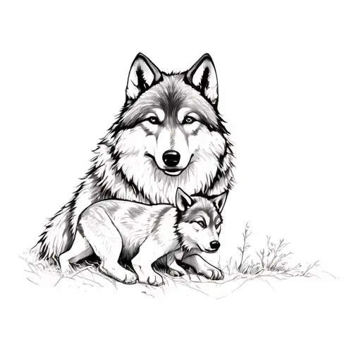 A Wolf And A Wolf Cub