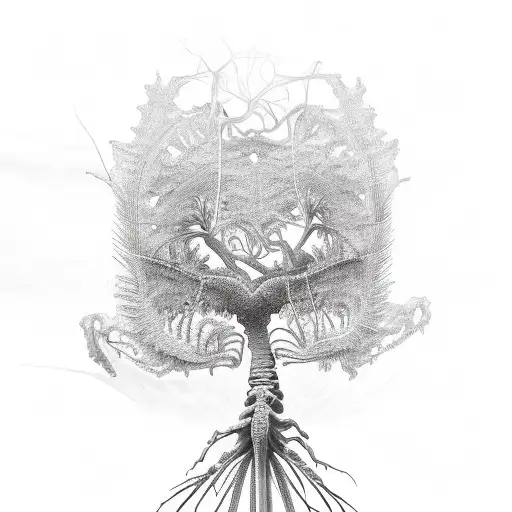 Spine With Neurons And Health Symbols In A Palm Tree