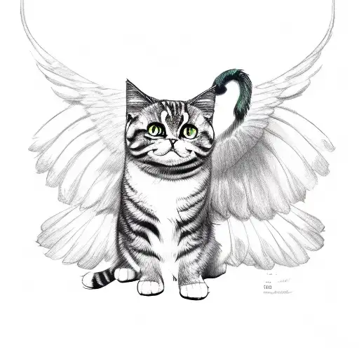 Scottish Fold Cat With Demon Wings And Green Eyes