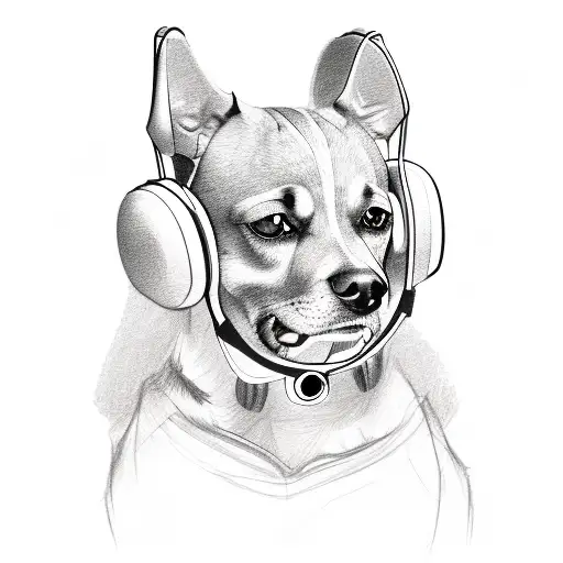 A Sketch-style Portrait Of A Dog Wearing A Video Game Headset