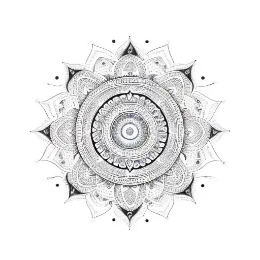 A Mandala Design Incorporating Symbols Of Spiritual Healing And Musical Instruments