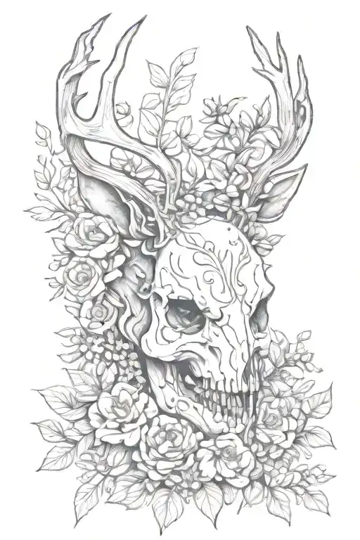 The Skull Of A Deer On Which Flowers Grow
